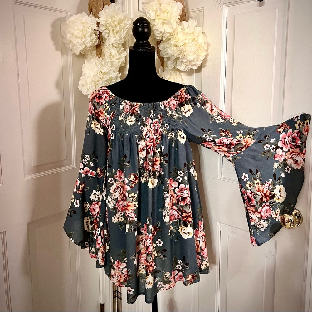 MittoShop Off Shoulder Floral Long Blouse/Tunic